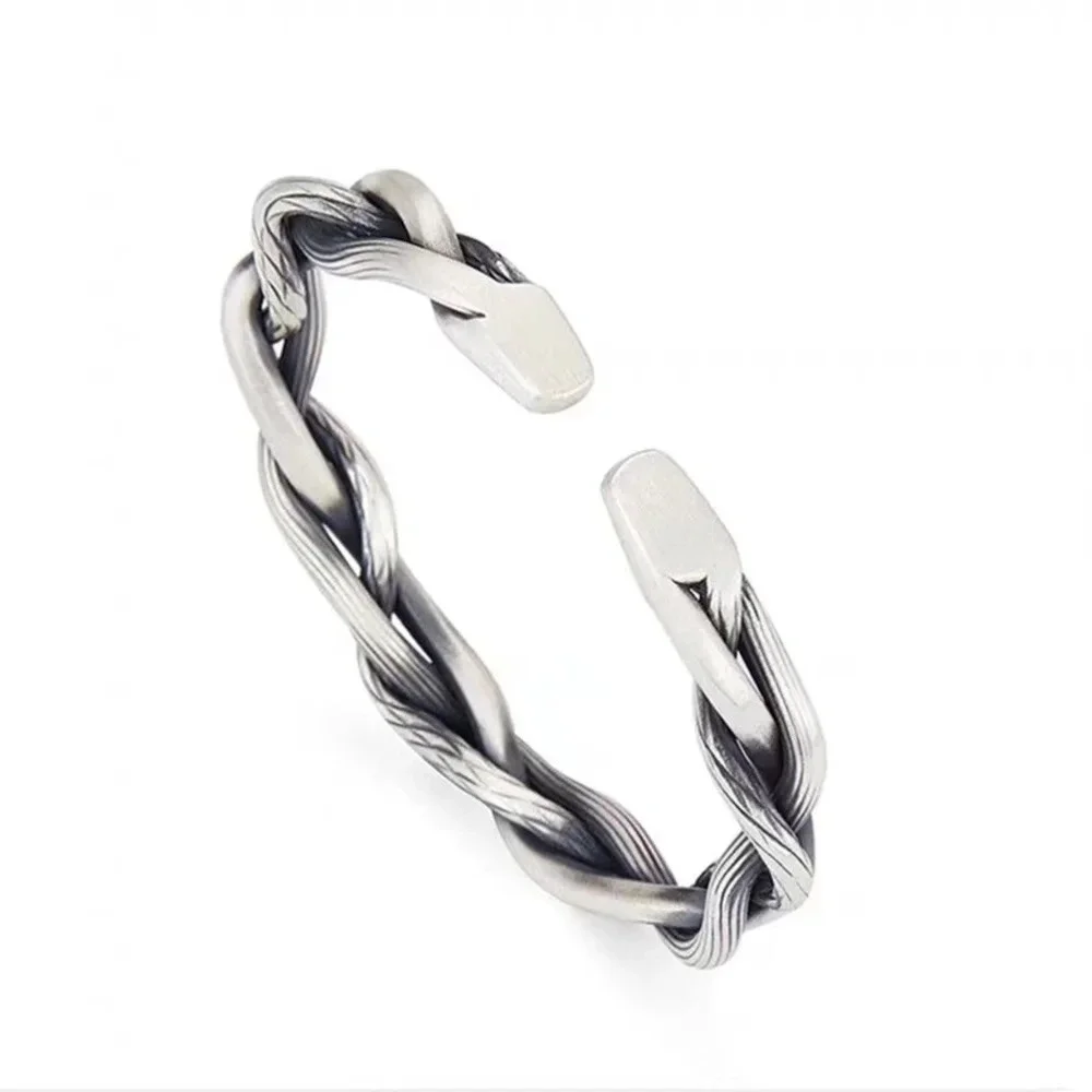 NEW Lg Unisex‎ Solid Twist 925 Sterling Silver Bracelet, Adjustable